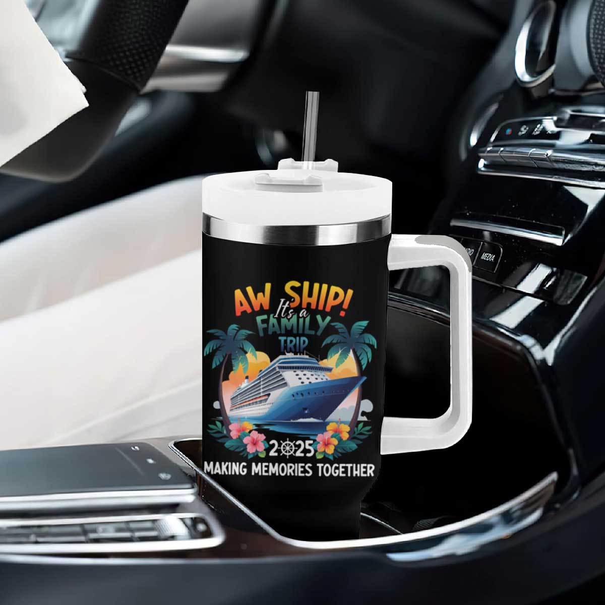 Aw Ship Its A Family Trip 2025 Tumbler With Handle Cruising Trip Summer Vacation TS09 Print Your Wear