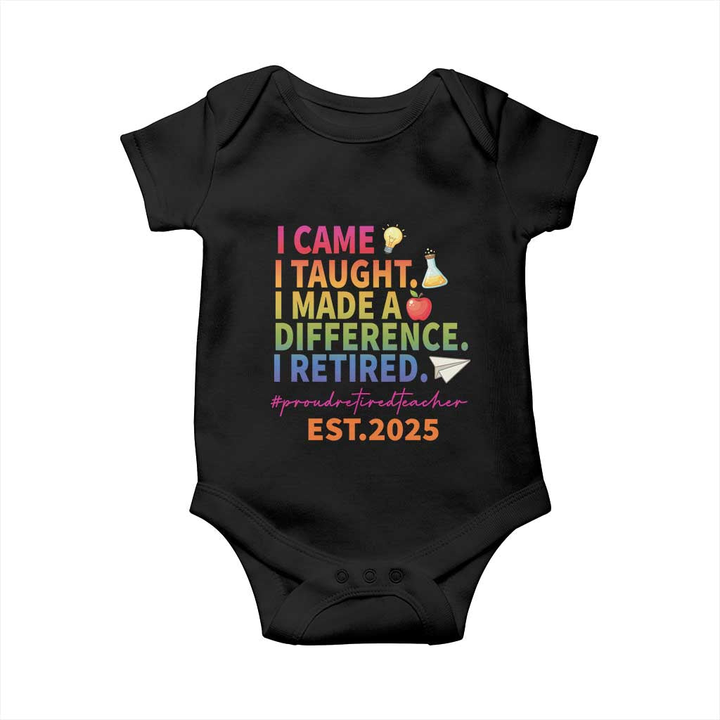Funny Teacher Retirement 2025 Baby Onesie Came Taught Made Difference Retired TS09 Black Print Your Wear