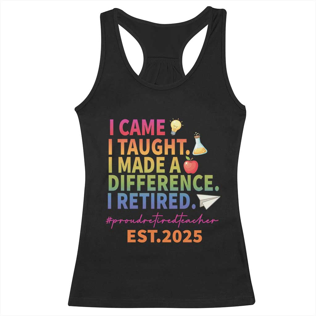 Funny Teacher Retirement 2025 Racerback Tank Top Came Taught Made Difference Retired TS09 Black Print Your Wear