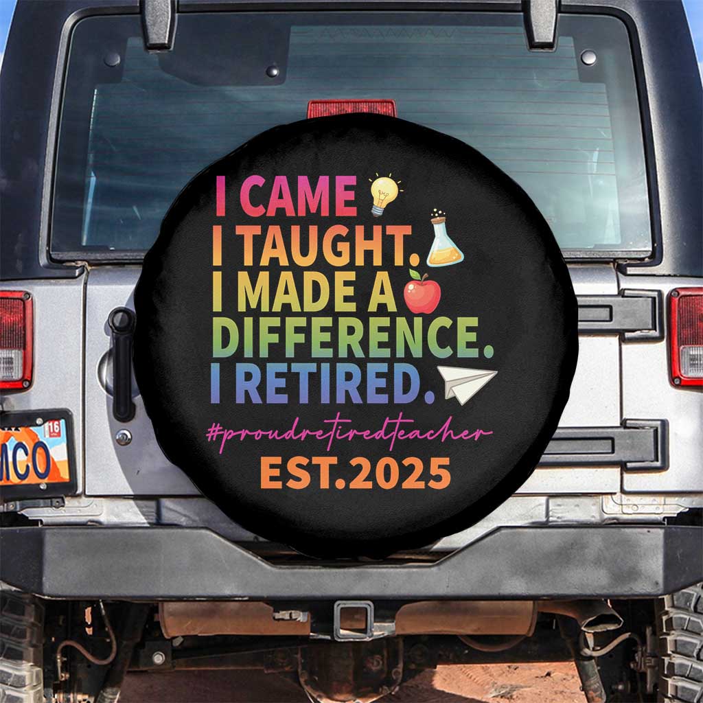 Funny Teacher Retirement 2025 Spare Tire Cover Came Taught Made Difference Retired TS09 No hole Black Print Your Wear