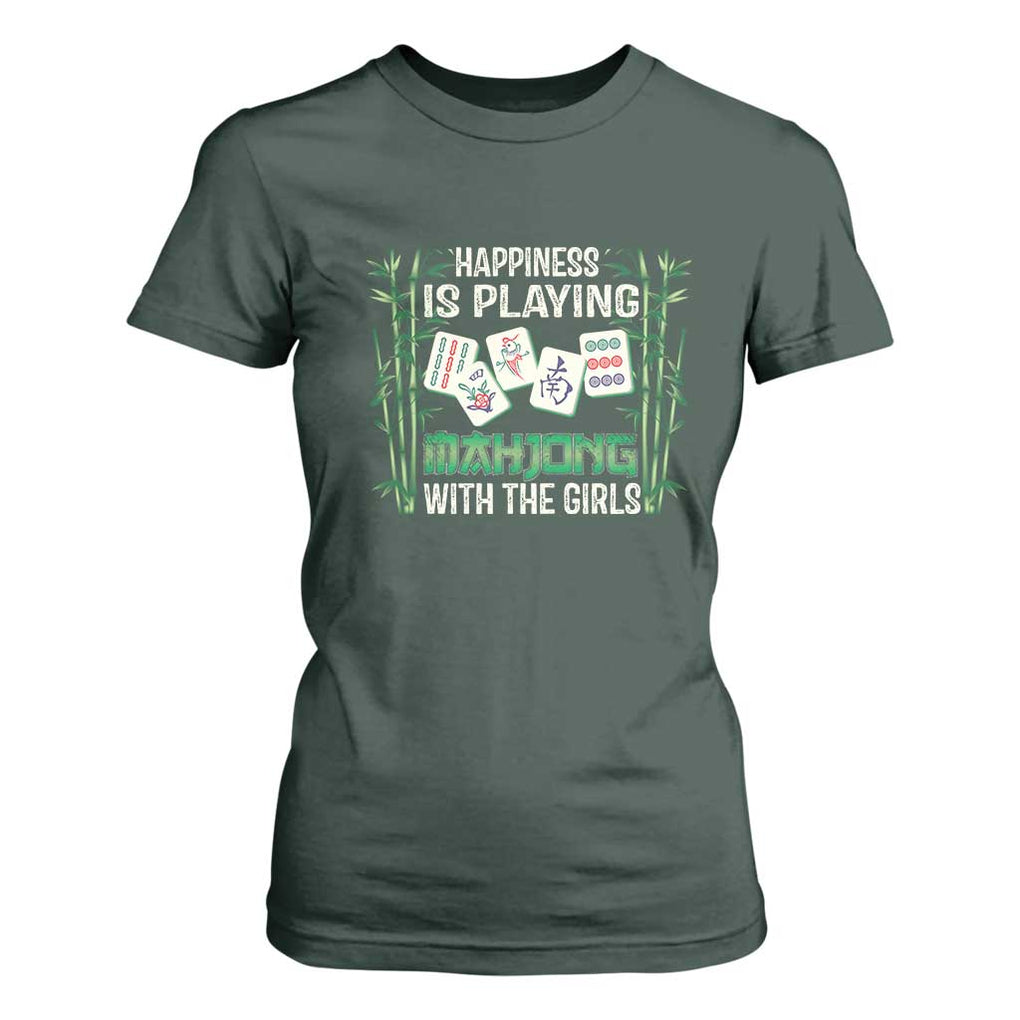 Happiness Is Playing Mahjong With The Girls T Shirt For Women TS09 Dark Forest Green Print Your Wear