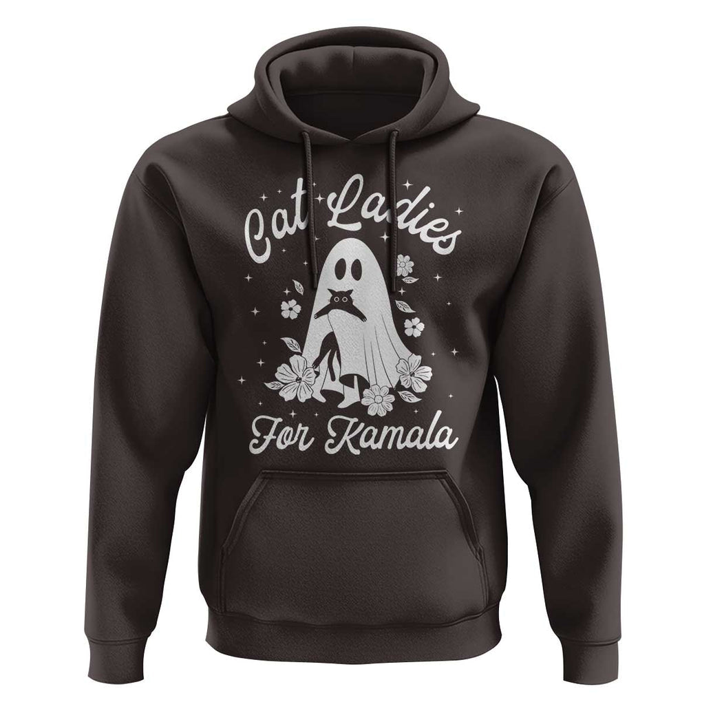 Cat Ladies For Kamala Hoodie Witch And Cats Halloween Harris 2024 TS09 Dark Chocolate Print Your Wear