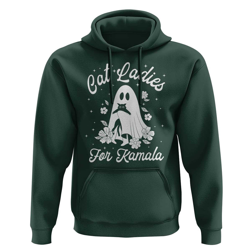Cat Ladies For Kamala Hoodie Witch And Cats Halloween Harris 2024 TS09 Dark Forest Green Print Your Wear