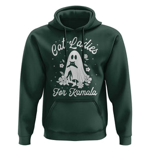 Cat Ladies For Kamala Hoodie Witch And Cats Halloween Harris 2024 TS09 Dark Forest Green Print Your Wear