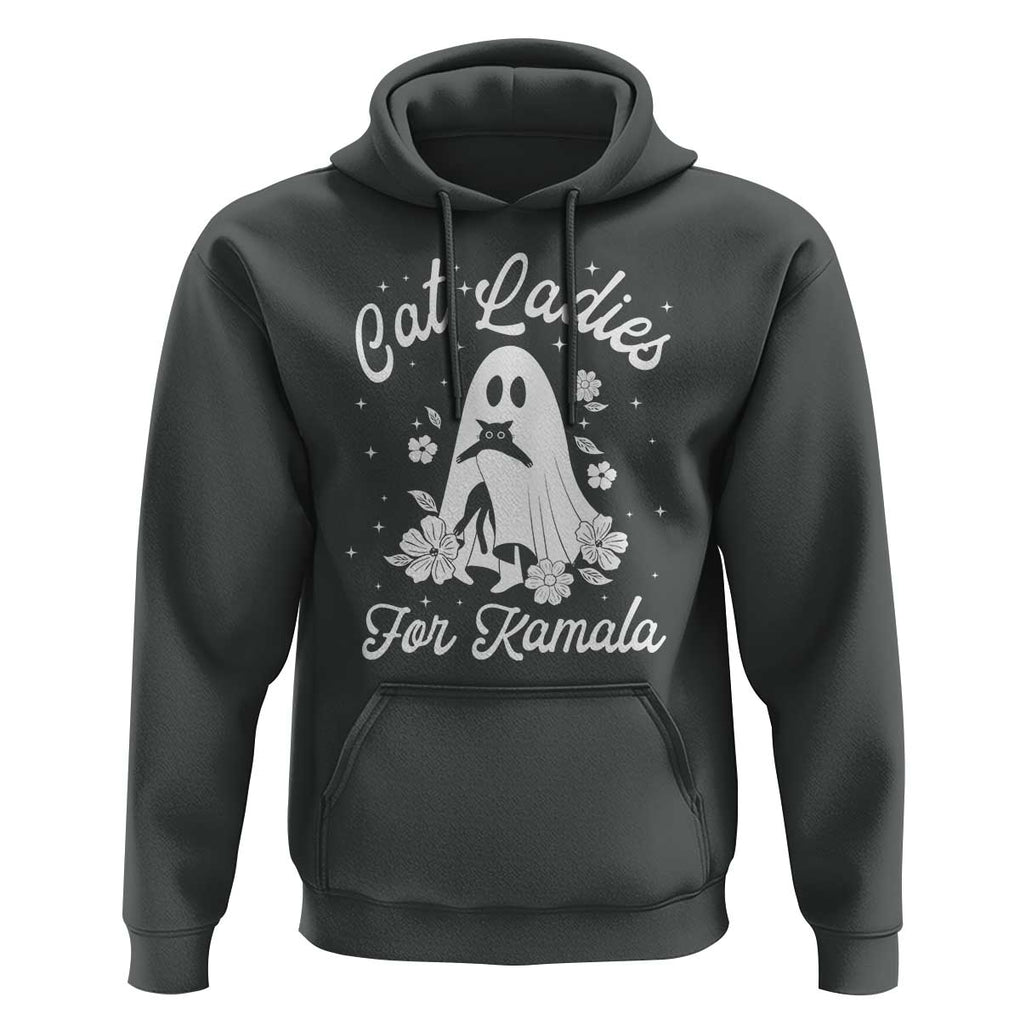 Cat Ladies For Kamala Hoodie Witch And Cats Halloween Harris 2024 TS09 Dark Heather Print Your Wear