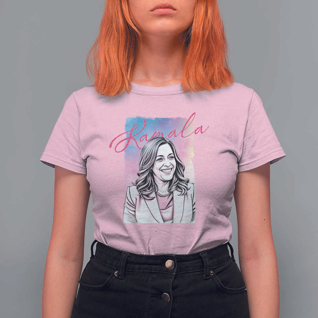Kamala Lover T Shirt For Women Pink Blue Sky Harris For President TS09 Light Pink Print Your Wear