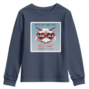 Kamala For President 2024 Youth Sweatshirt With Love And Hope Cool Cat TS09 Navy Print Your Wear