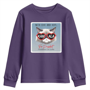 Kamala For President 2024 Youth Sweatshirt With Love And Hope Cool Cat TS09 Purple Print Your Wear