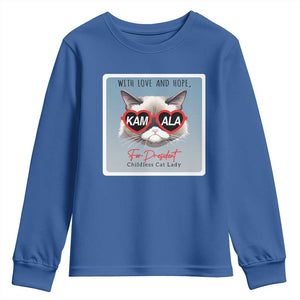 Kamala For President 2024 Youth Sweatshirt With Love And Hope Cool Cat TS09 Royal Blue Print Your Wear