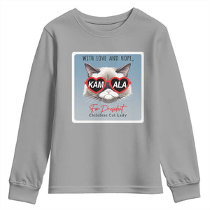 Kamala For President 2024 Youth Sweatshirt With Love And Hope Cool Cat TS09 Sport Gray Print Your Wear
