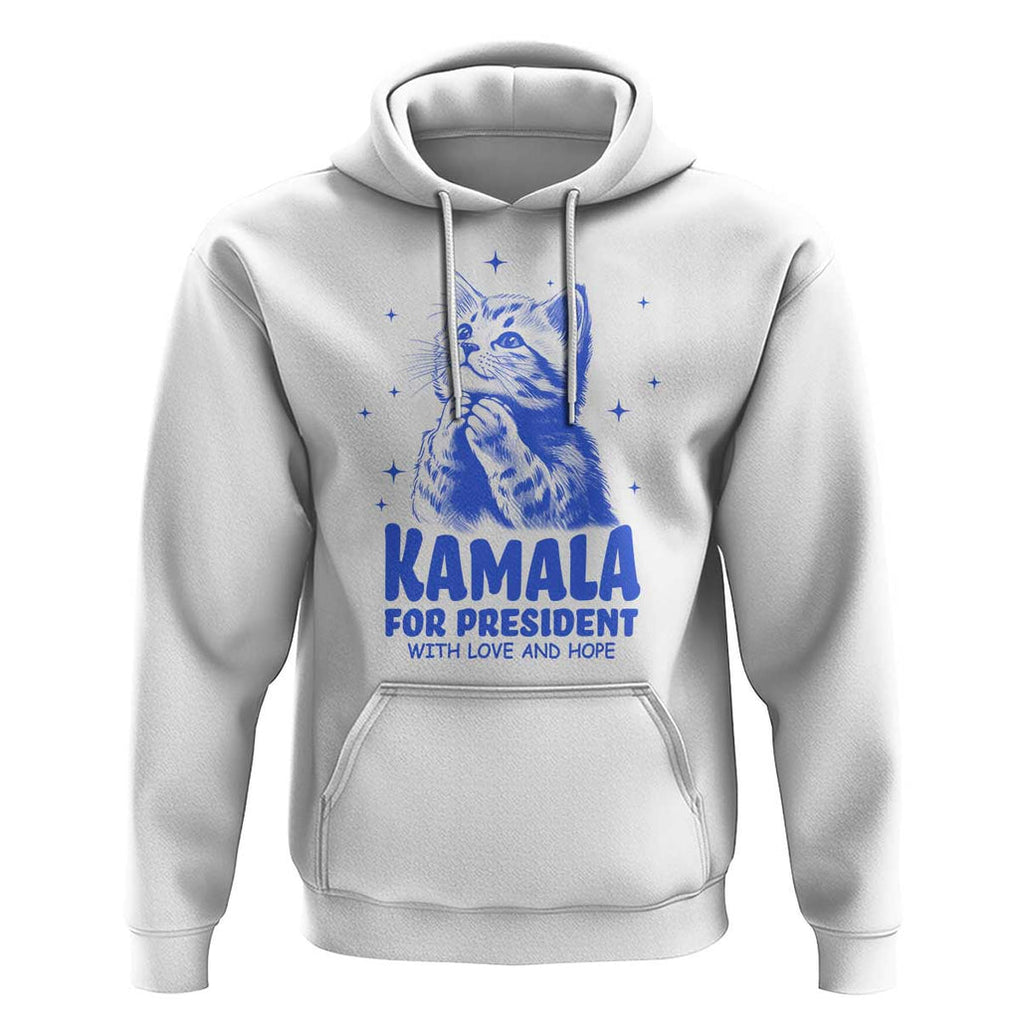 Kamala For President 2024 Hoodie With Love And Hope Cute Cat TS09 White Print Your Wear