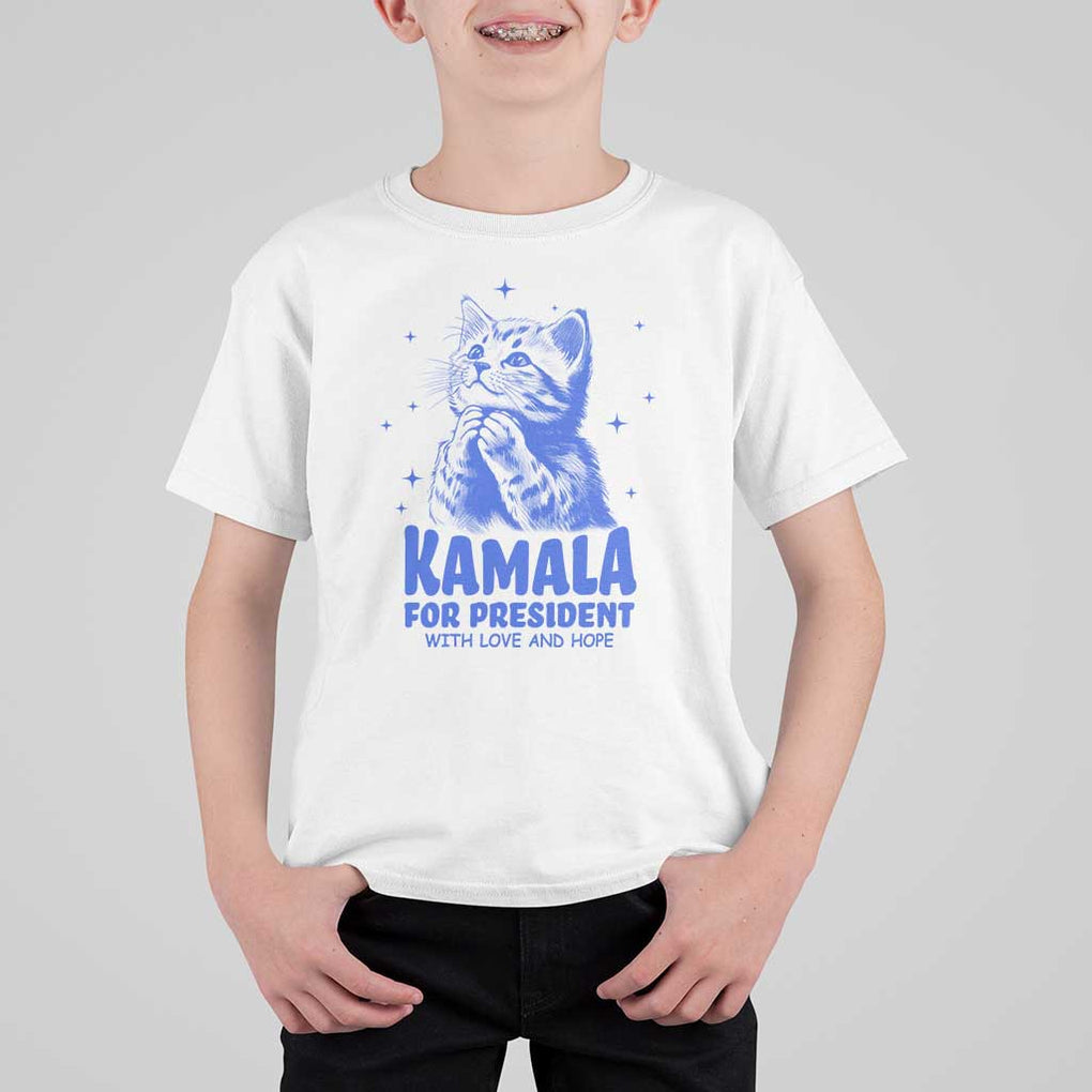 Kamala For President 2024 T Shirt For Kid With Love And Hope Cute Cat TS09 White Print Your Wear