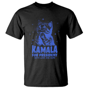 Kamala For President 2024 T Shirt With Love And Hope Cute Cat TS09 Black Print Your Wear