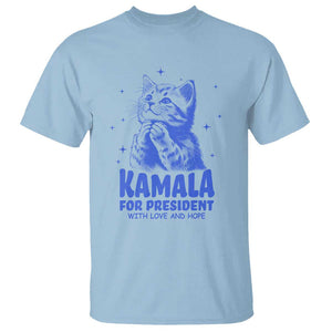 Kamala For President 2024 T Shirt With Love And Hope Cute Cat TS09 Light Blue Print Your Wear