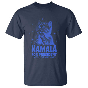 Kamala For President 2024 T Shirt With Love And Hope Cute Cat TS09 Navy Print Your Wear