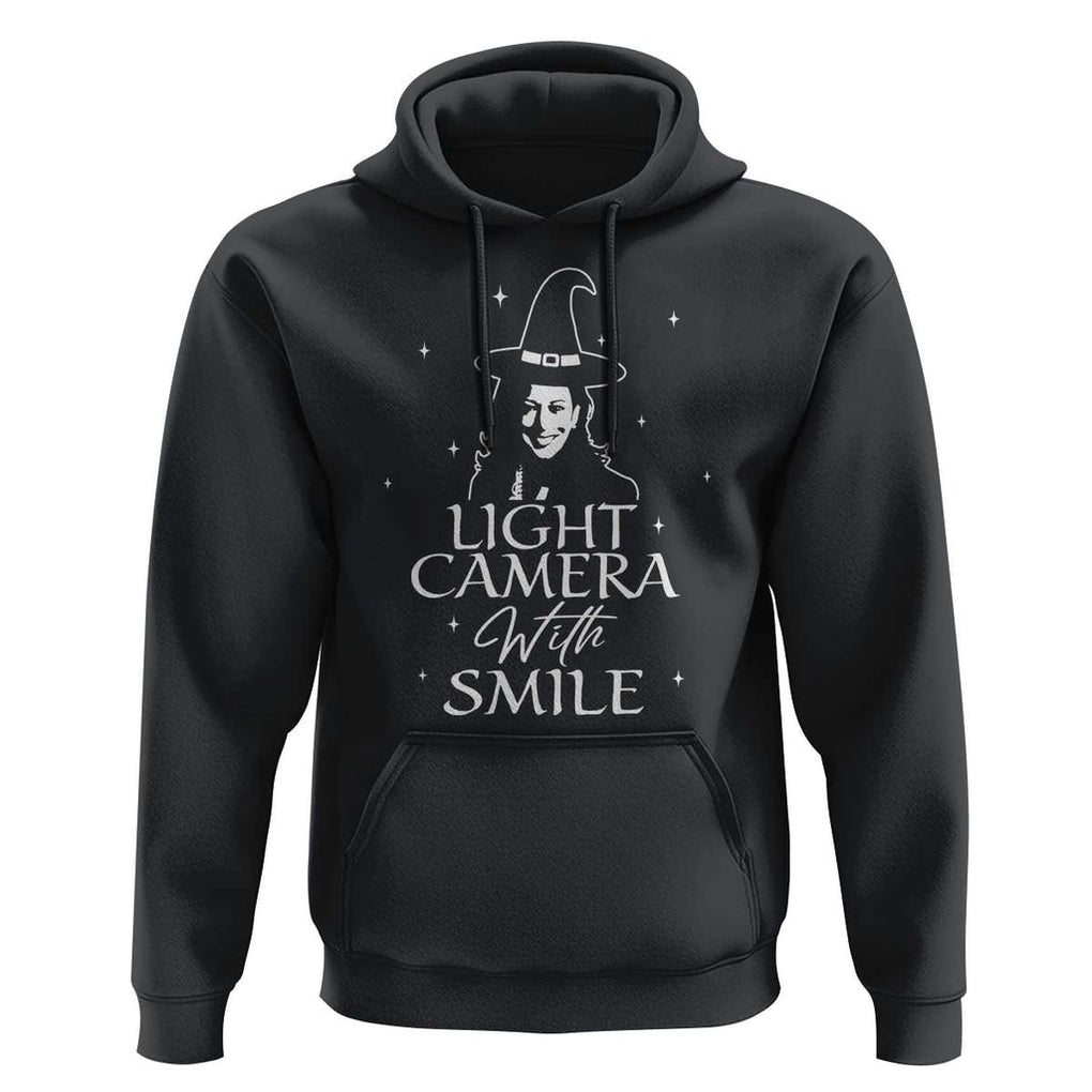 Funny Halloween Witch Kamala Hoodie Light Camera Witch Smile Harris 2024 TS09 Black Print Your Wear