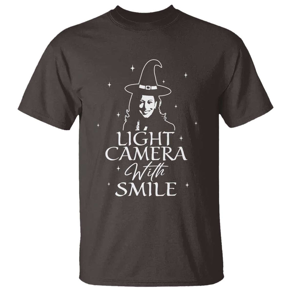 Funny Halloween Witch Kamala T Shirt Light Camera Witch Smile Harris 2024 TS09 Dark Chocolate Print Your Wear