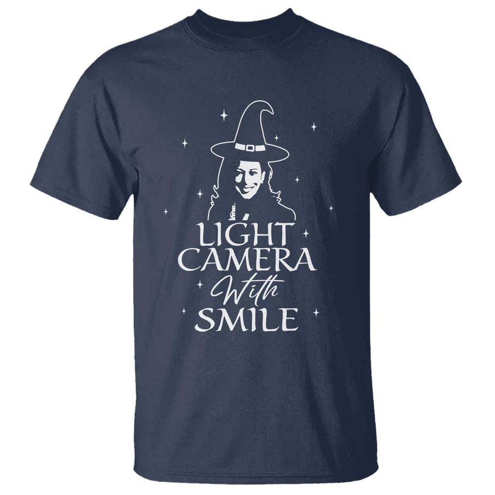 Funny Halloween Witch Kamala T Shirt Light Camera Witch Smile Harris 2024 TS09 Navy Print Your Wear