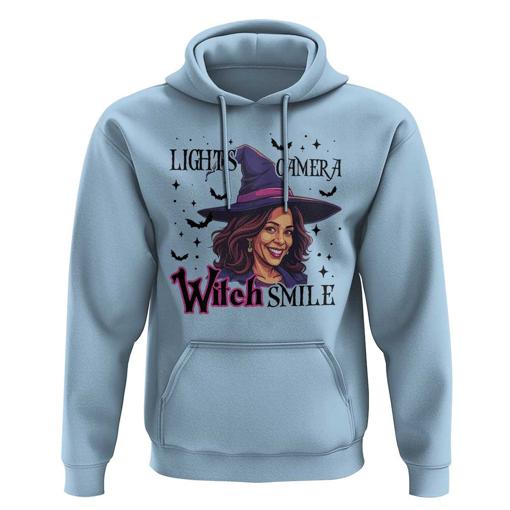 Funny Halloween Witch Harris Hoodie Light Camera Witch Smile Kamala Support TS09 Light Blue Print Your Wear