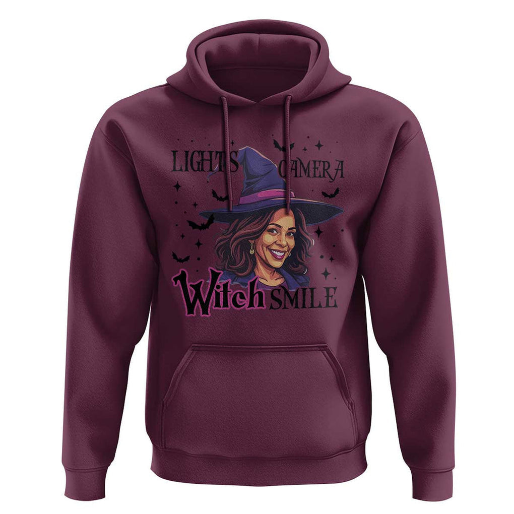 Funny Halloween Witch Harris Hoodie Light Camera Witch Smile Kamala Support TS09 Maroon Print Your Wear