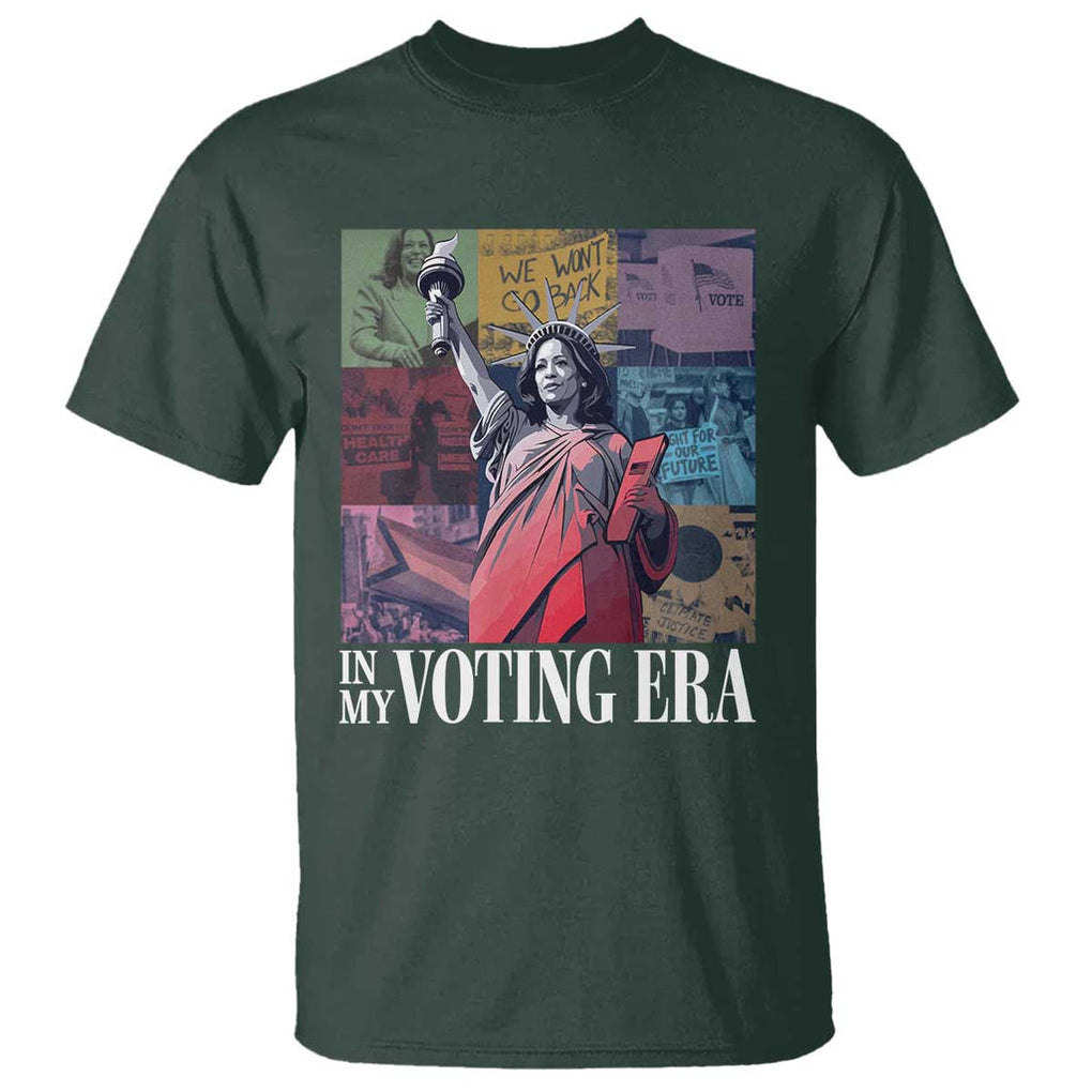 Harris 2024 T Shirt In My Voting Era Kamala Liberty Of Statue TS09 Dark Forest Green Print Your Wear