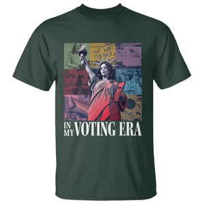 Harris 2024 T Shirt In My Voting Era Kamala Liberty Of Statue TS09 Dark Forest Green Print Your Wear