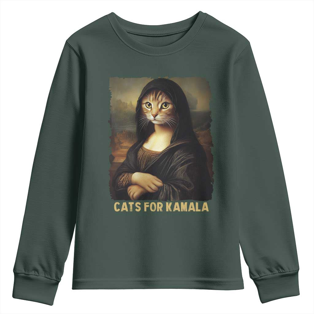 Funny Harris Cat Youth Sweatshirt Cats Mona Lisa Vintage TS09 Dark Forest Green Print Your Wear