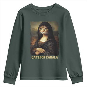 Funny Harris Cat Youth Sweatshirt Cats Mona Lisa Vintage TS09 Dark Forest Green Print Your Wear
