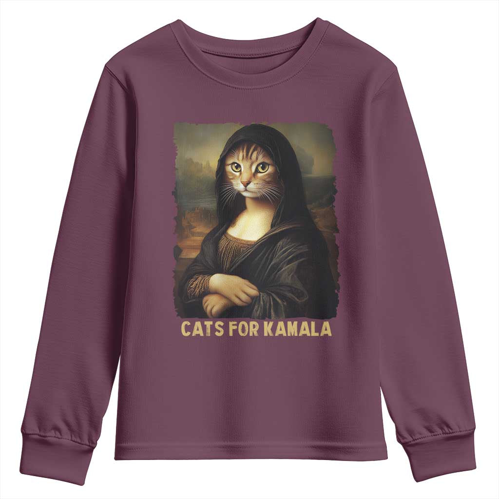 Funny Harris Cat Youth Sweatshirt Cats Mona Lisa Vintage TS09 Maroon Print Your Wear