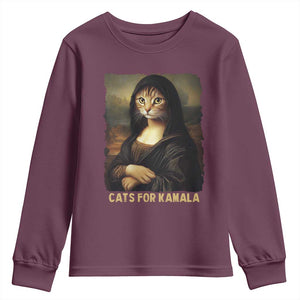 Funny Harris Cat Youth Sweatshirt Cats Mona Lisa Vintage TS09 Maroon Print Your Wear