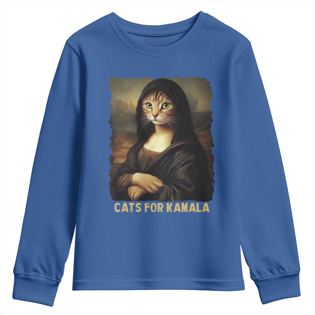 Funny Harris Cat Youth Sweatshirt Cats Mona Lisa Vintage TS09 Royal Blue Print Your Wear