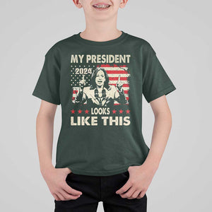Harris 2024 T Shirt For Kid My President Looks Like This TS09 Dark Forest Green Print Your Wear