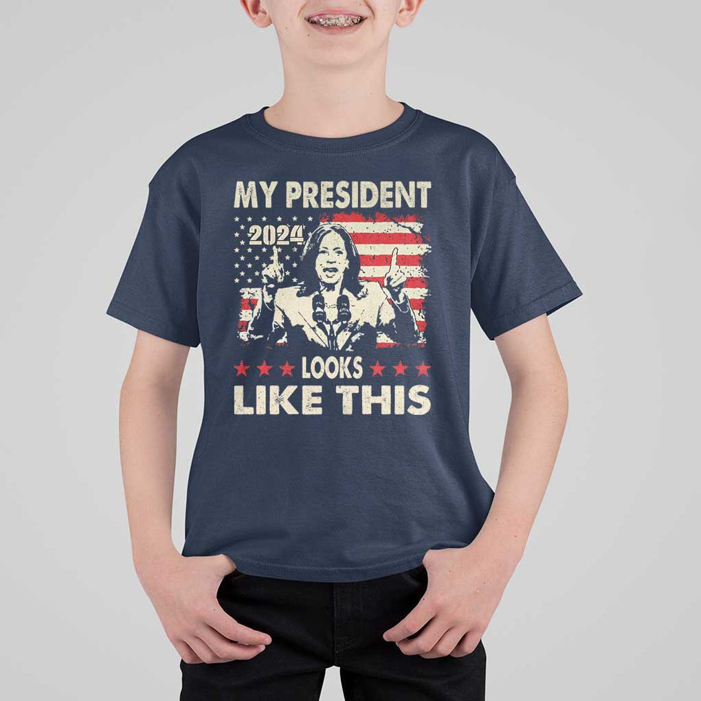 Harris 2024 T Shirt For Kid My President Looks Like This TS09 Navy Print Your Wear