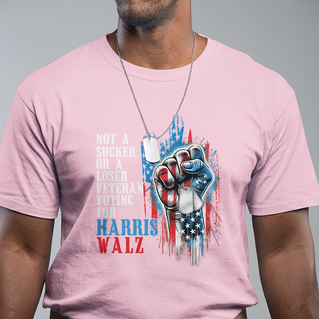 Veteran Voting Harris Walz T Shirt I Am A Veteran Not A Sucker Or A Loser TS09 Light Pink Print Your Wear