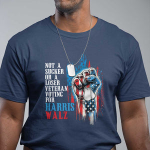 Veteran Voting Harris Walz T Shirt I Am A Veteran Not A Sucker Or A Loser TS09 Navy Print Your Wear