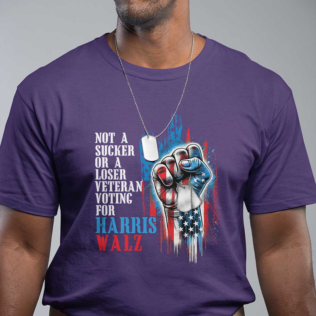 Veteran Voting Harris Walz T Shirt I Am A Veteran Not A Sucker Or A Loser TS09 Purple Print Your Wear