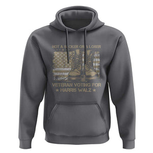 Veteran Voting For Harris Walz Hoodie I Am A Veteran Not A Sucker Or A Loser TS09 Charcoal Print Your Wear