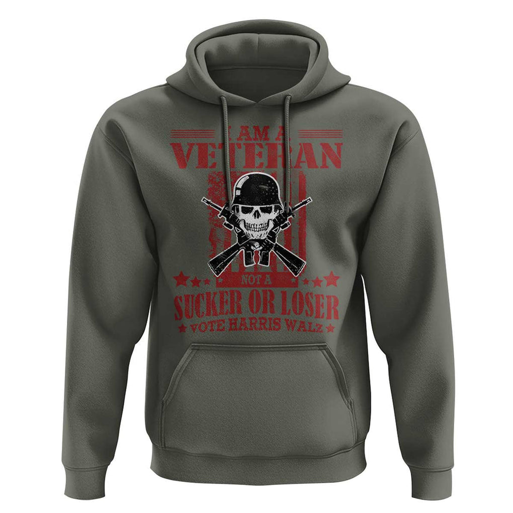 Veteran For Harris Walz Hoodie Not A Sucker Or A Loser American Eagle Flag TS09 Military Green Print Your Wear