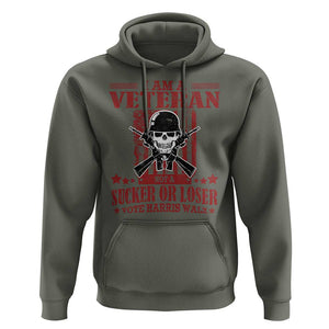 Veteran For Harris Walz Hoodie Not A Sucker Or A Loser American Eagle Flag TS09 Military Green Print Your Wear