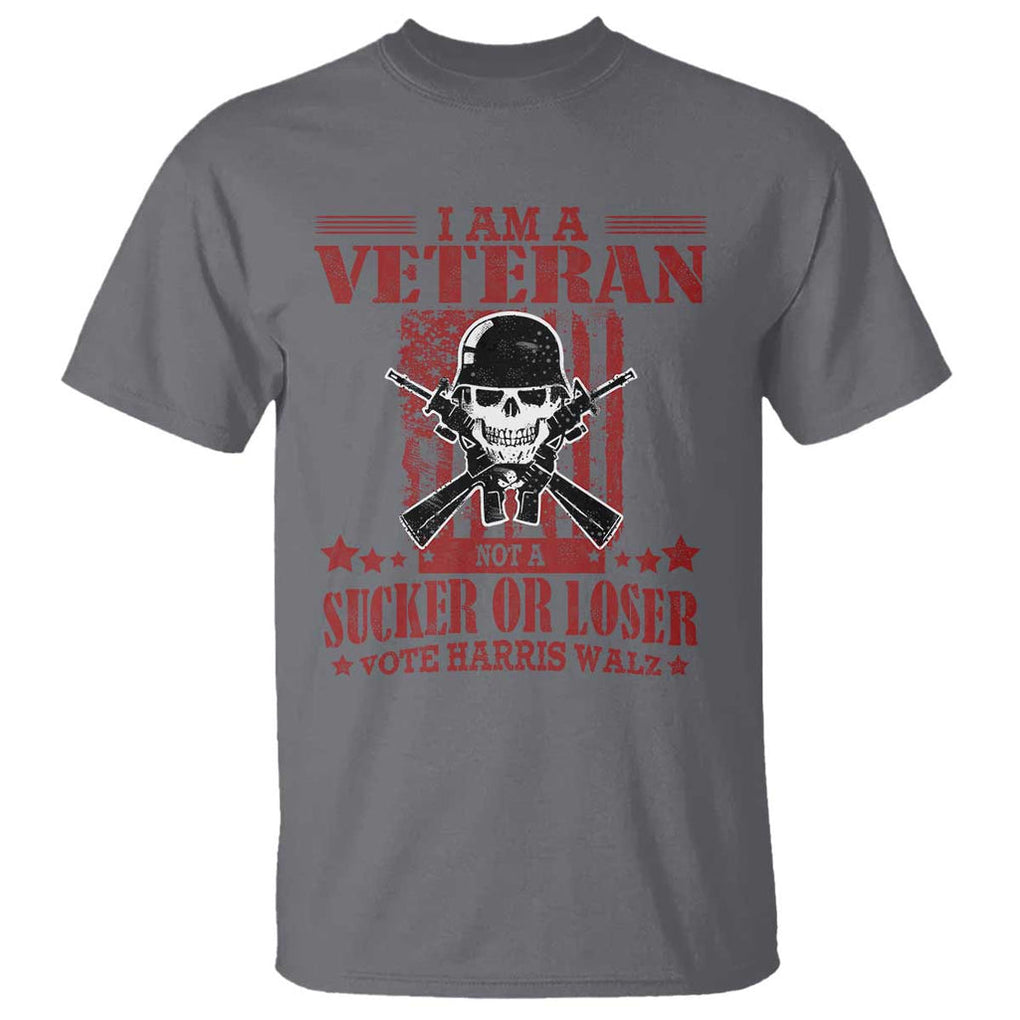 Veteran For Harris Walz T Shirt Not A Sucker Or A Loser American Eagle Flag TS09 Charcoal Print Your Wear