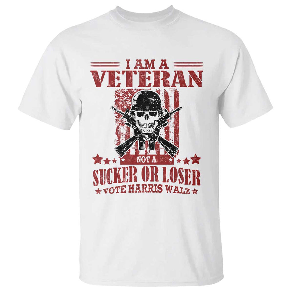 Veteran For Harris Walz T Shirt Not A Sucker Or A Loser American Eagle Flag TS09 White Print Your Wear