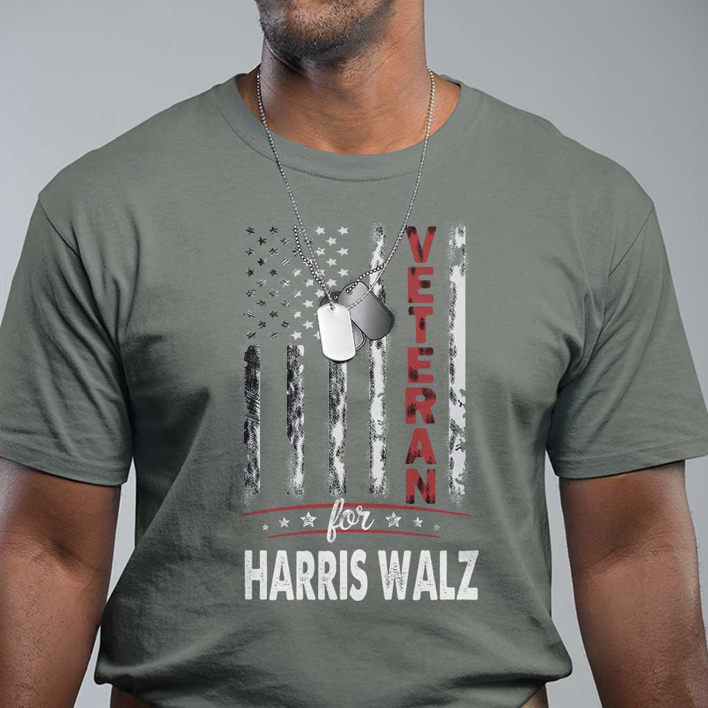 Veteran For Kamala T Shirt American Flag Harris Support President 2024 TS09 Military Green Print Your Wear