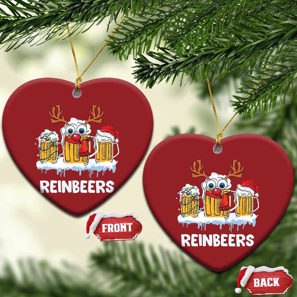 Funny Xmas Beer Christmas Ornament Reinbeers Reindeer Drinking Beer TS09 Heart Red Print Your Wear