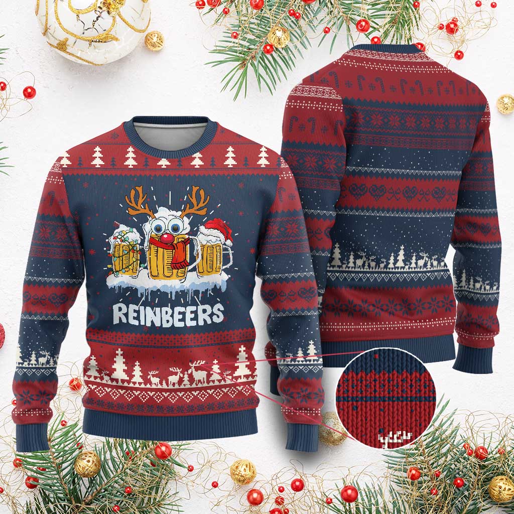 Funny Xmas Beer Ugly Christmas Sweater Reinbeers Reindeer Drinking Beer TS09 Burgundy Print Your Wear