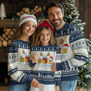 Funny Xmas Beer Ugly Christmas Sweater Reinbeers Reindeer Drinking Beer TS09 Navy Print Your Wear