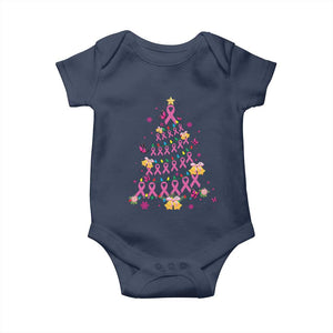 Christmas Breast Cancer Baby Onesie Pink Ribbon Xmas Tree TS09 Navy Print Your Wear