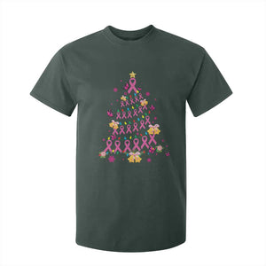 Christmas Breast Cancer T Shirt For Kid Pink Ribbon Xmas Tree TS09 Dark Forest Green Print Your Wear
