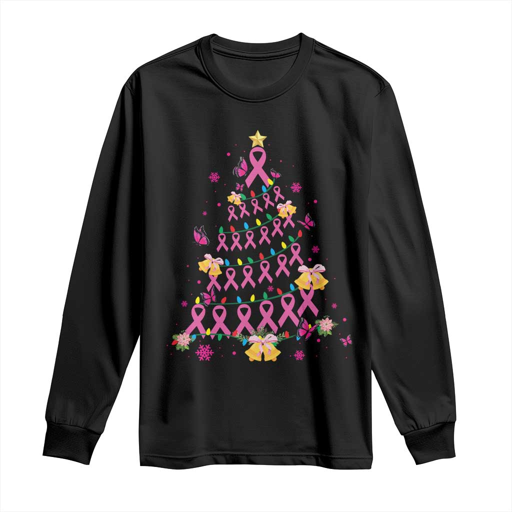 Christmas Breast Cancer Long Sleeve Shirt Pink Ribbon Xmas Tree TS09 Black Print Your Wear