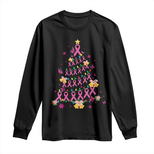 Christmas Breast Cancer Long Sleeve Shirt Pink Ribbon Xmas Tree TS09 Black Print Your Wear