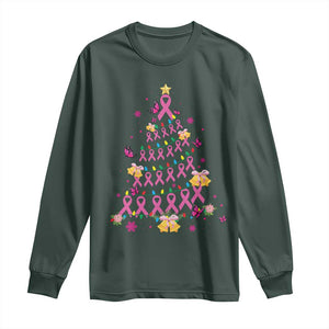 Christmas Breast Cancer Long Sleeve Shirt Pink Ribbon Xmas Tree TS09 Dark Forest Green Print Your Wear